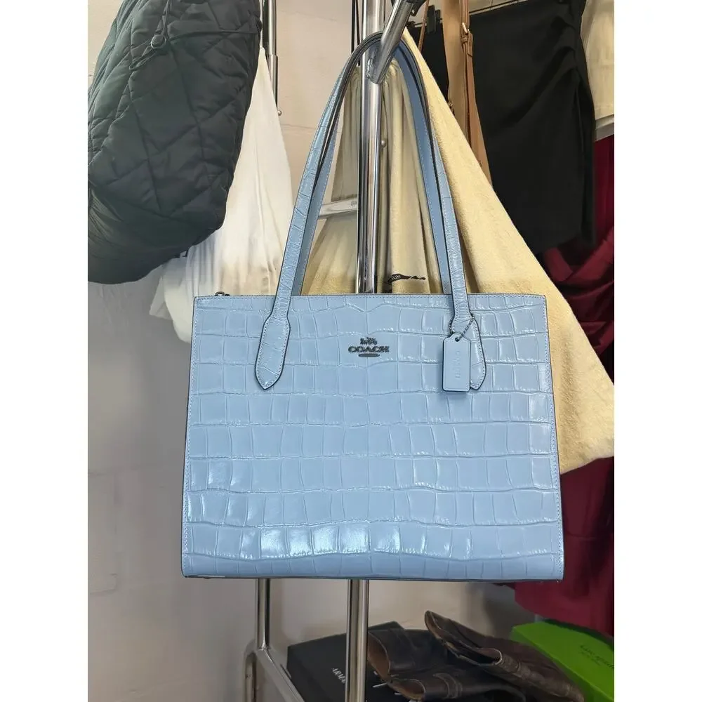 Coach Nina CL654 Blue Croc Embossed Leather Tote Wallet Set